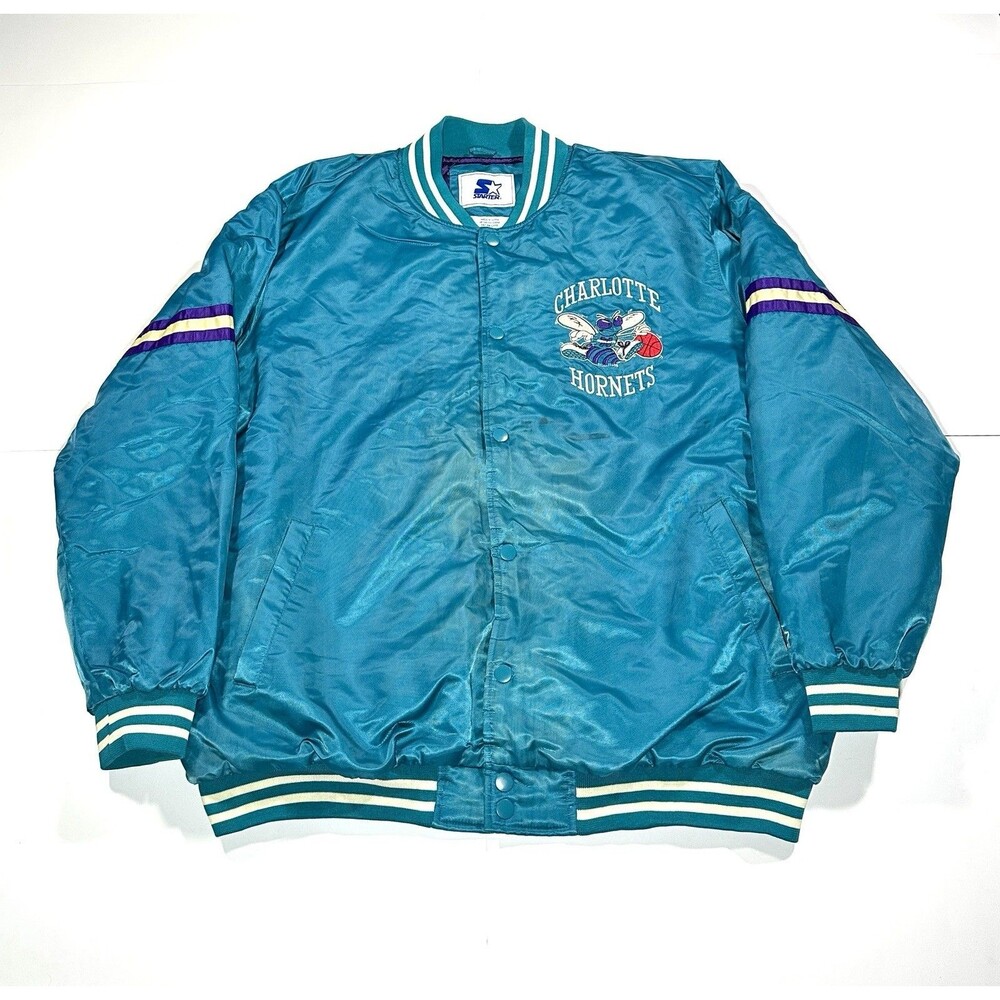 Starter Charlotte Hornets Satin Bomber Jacket Men’s 4XL Teal NBA Retro Grunge